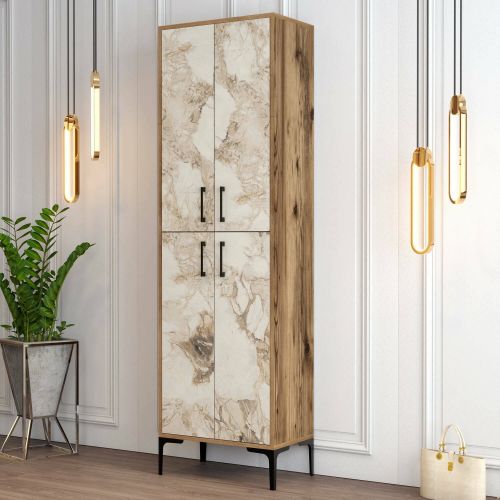 Scarpiera Dolivier, 60x35h200 cm, Noce e Bianco Marmo