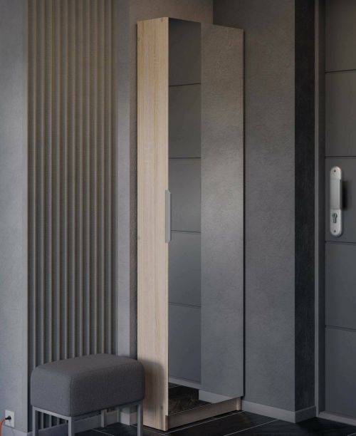Scarpiera Drome, Mobile portascarpe, Armadio da ingresso multiuso, Mobiletto per calzature, 50x20 h181 cm, Rovere