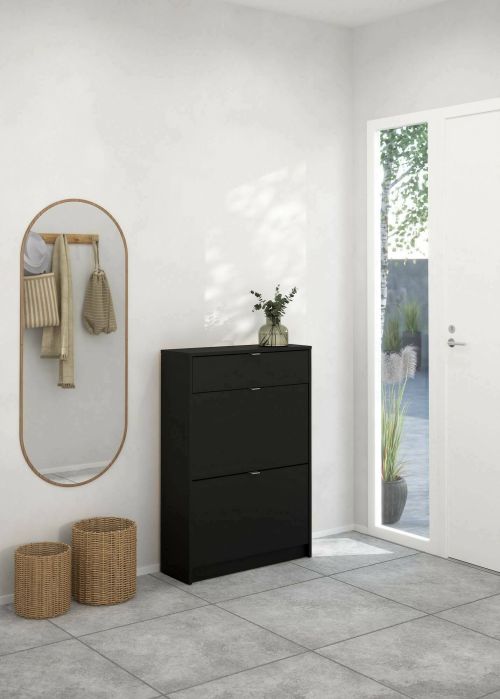 Scarpiera Edith, Mobile portascarpe, Armadio da ingresso multiuso, Mobiletto per calzature, 24x70 h101 cm, Nero