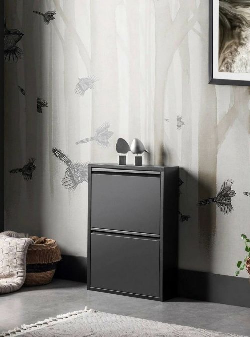 Scarpiera Ezequiel, Mobile portascarpe, Armadio da ingresso multiuso, Mobiletto per calzature, 50x15h71 cm, Nero