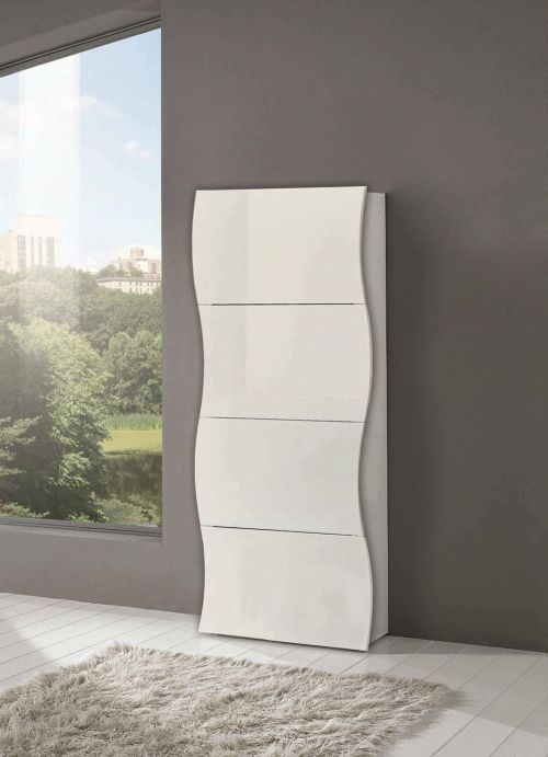 Scarpiera Francesco, Mobile multiuso a 4 ante, Portascarpe da ingresso, 100% Made in Italy, cm 71x27h162, Bianco lucido