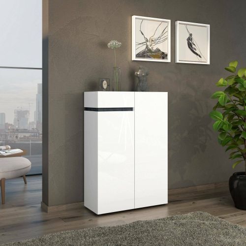 Scarpiera Gibuti, Mobile portascarpe, Armadio da ingresso multiuso, Mobiletto per calzature, Made in Italy, 80x34h115 cm, Bianco lucido e Antracite