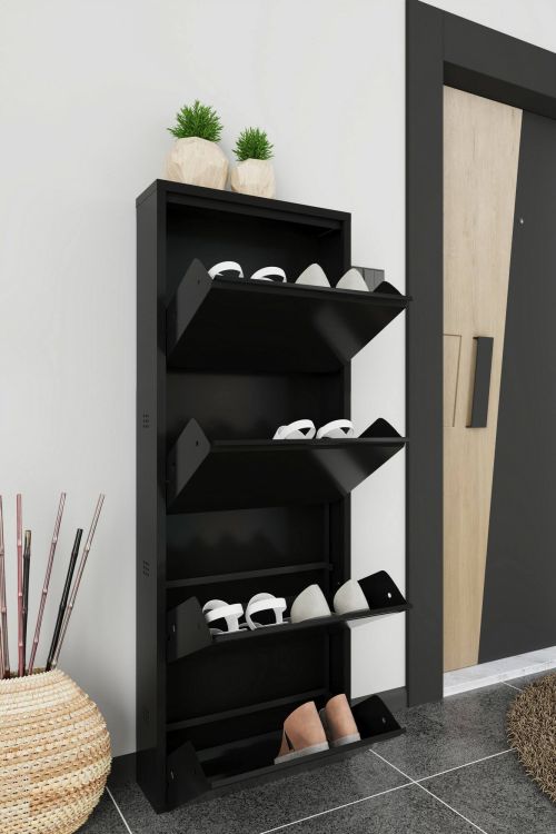 Scarpiera Gonzalo, Mobile portascarpe, Armadio da ingresso multiuso, Mobiletto per calzature, 50x15h138 cm, Nero