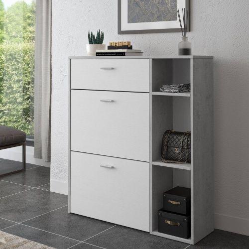 Scarpiera Grigio Cemento Bianco 90x26x102h cm, un Cassetto - Samassi