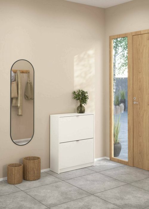 Scarpiera Hughette, Mobile portascarpe, Armadio da ingresso multiuso, Mobiletto per calzature, 70x24 h85 cm, Bianco