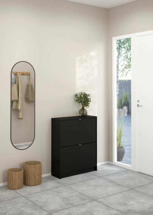 Scarpiera Hughette, Mobile portascarpe, Armadio da ingresso multiuso, Mobiletto per calzature, 70x24 h85 cm, Nero