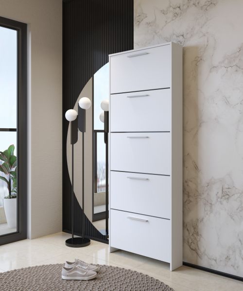 Scarpiera Ionio, Mobile portascarpe, Armadio da ingresso multiuso, Mobiletto per calzature, 69x17h187 cm, Bianco