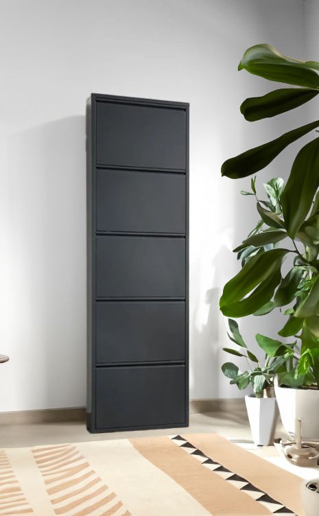 Scarpiera Isidro, Mobile portascarpe in metallo, Armadio da ingresso multiuso, Mobiletto per calzature, 50x15h172 cm, Nero