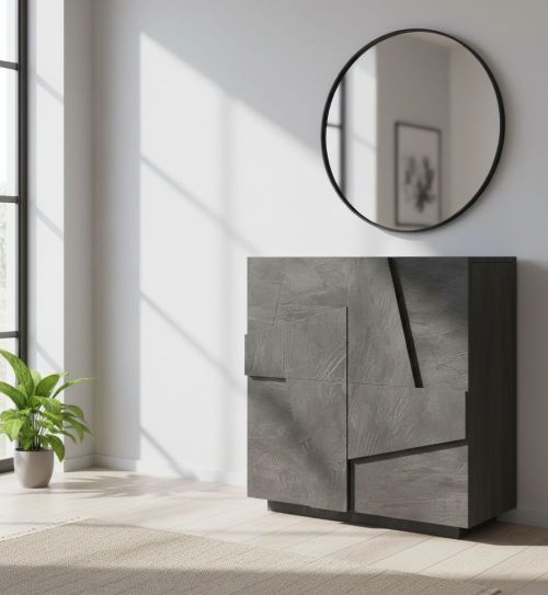Scarpiera Joel, Mobile multiuso a 2 ante, Portascarpe da ingresso, 100% Made in Italy, cm 81x38h86, Ardesia con dettaglio