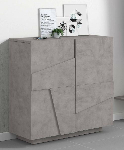 Scarpiera Joel, Mobile multiuso a 2 ante, Portascarpe da ingresso, 100% Made in Italy, cm 81x38h86, Cemento con dettaglio