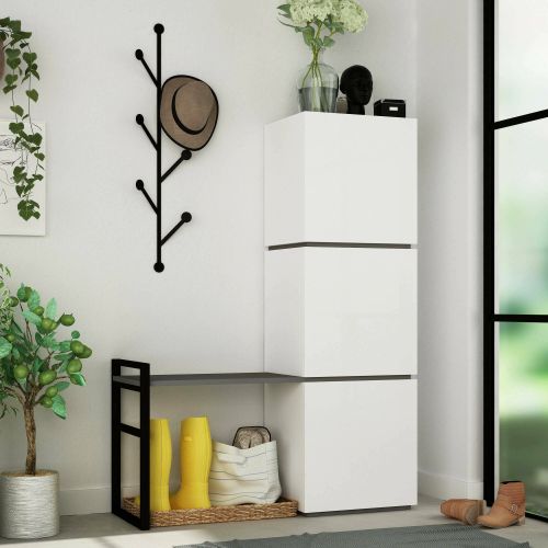 Scarpiera Kamari, Mobile portascarpe, Armadio da ingresso multiuso, Mobiletto per calzature, 109x39 h149 cm, Bianco e Antracite