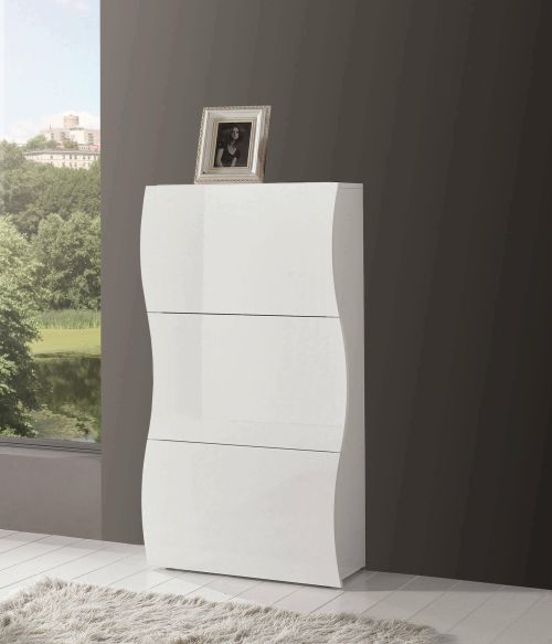 Scarpiera Leonardo, Mobile multiuso a 3 ante, Portascarpe da ingresso, 100% Made in Italy, cm 71x27h122, Bianco lucido