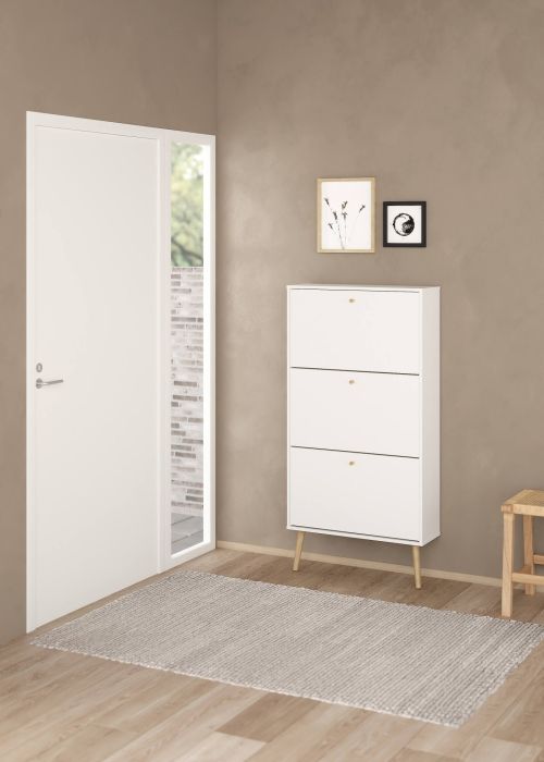 Scarpiera Lillian, Mobile portascarpe, Armadio da ingresso multiuso, Mobiletto per calzature, 24x70 h139 cm, Bianco