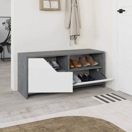 Scarpiera Maelstrom, Mobile portascarpe, Armadio da ingresso multiuso, Mobiletto per calzature, 105x37 h47 cm, Grigio e Bianco