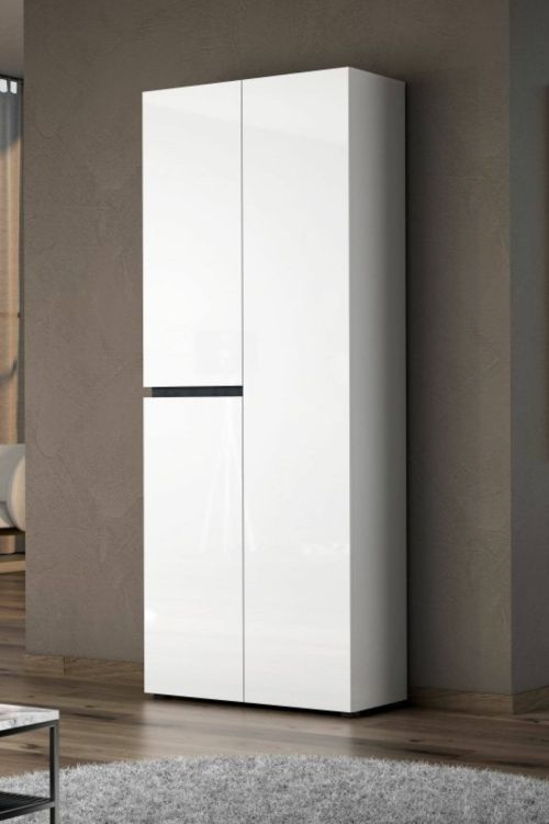 Scarpiera Malabo, Mobile portascarpe, Armadio da ingresso multiuso, Mobiletto per calzature, Made in Italy, 80x34h200 cm, Bianco lucido e Antracite