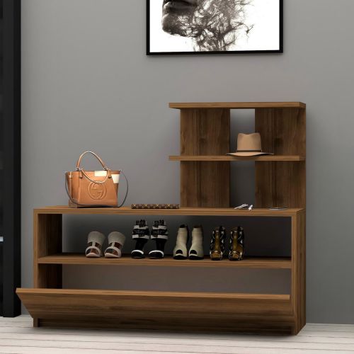 Scarpiera Marrone Noce 4 Ripiani 12 Paia 100x30x85h cm, Un'anta - Sinni