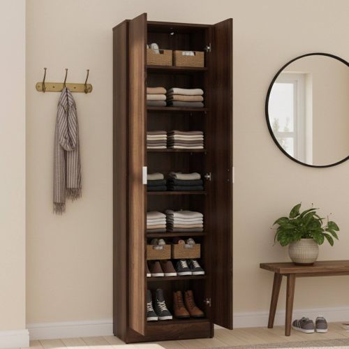 Scarpiera Marrone Noce 6 Ripiani 2 Ante 60x33x191.5h cm, Maniglie Incluse - Delizia