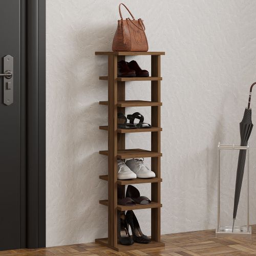 Scarpiera Marrone Noce 8 Paia 8 Ripiani 30x30x110h cm, 7 Vani - Soddi