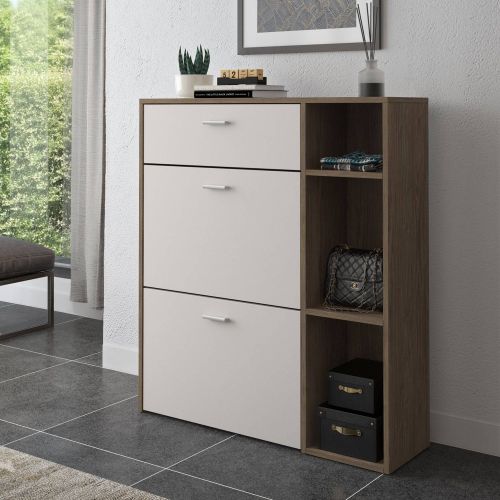 Scarpiera Marrone Noce Beige 90x26x102h cm, un Cassetto - Samassi