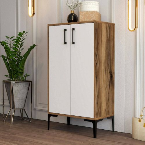 Scarpiera Marrone Noce Bianco 8 Paia 3 Ripiani 60x35x111h cm, 4 Vani - Axarix