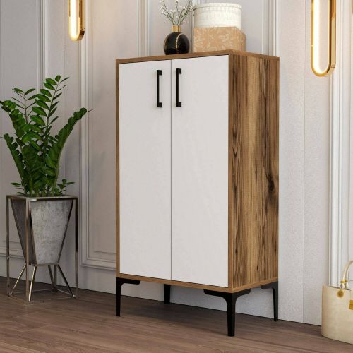 Scarpiera Marrone Noce Bianco 8 Paia 3 Ripiani 60x35x111h cm, 4 Vani - Helios