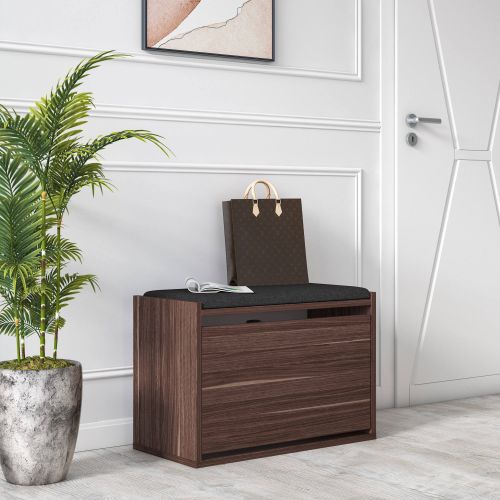 Scarpiera Marrone Noce un Ripiano 2 Vani 65x43.5x32h cm, Un'anta