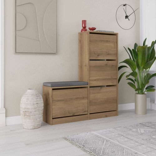 Scarpiera Marrone Quercia 8 Paia 4 Ante 105x26x119h cm, 8 Vani - Velma