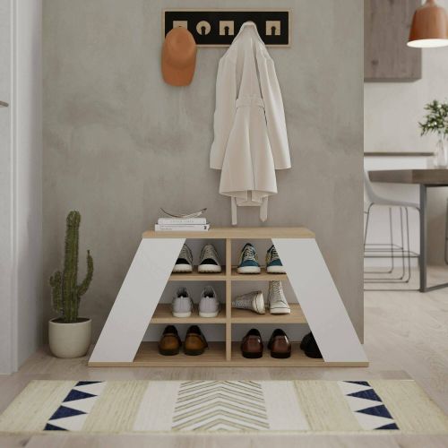 Scarpiera Marrone Quercia Bianco 08-ott Paia 4 Ripiani 106x38x50h cm, 6 Vani - Zungri