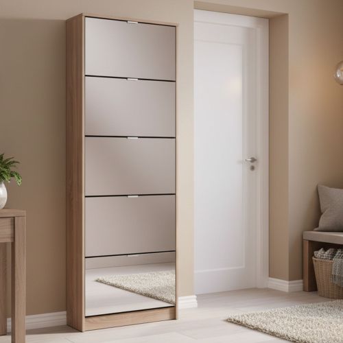 Scarpiera Marrone Rovere 10 Ripiani 10 Vani 67x28x191.5h cm, 5 Ante - Dentro