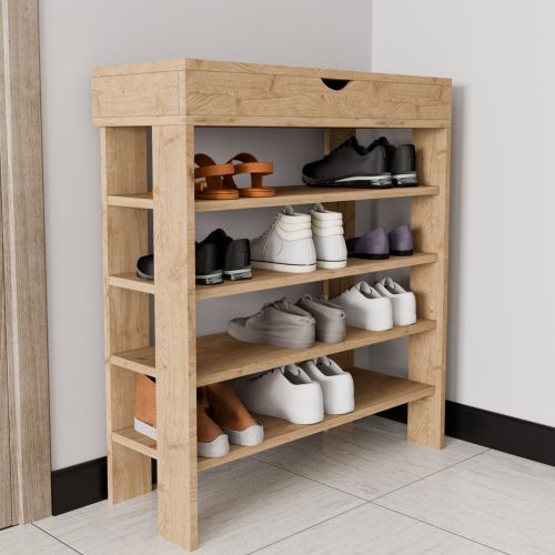 Scarpiera Marrone Rovere 5 Ripiani 12 Paia 80x30x90h cm, Un'anta - Monastero