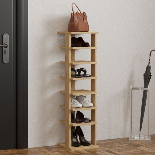 Scarpiera Marrone Rovere 8 Paia 8 Ripiani 30x30x110h cm, 7 Vani - Soddi