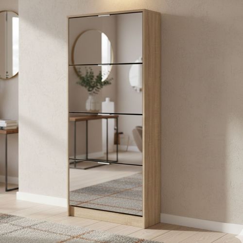 Scarpiera Marrone Rovere 8 Ripiani 8 Vani 67x28x155.5h cm, 4 Ante - Pentone