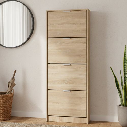 Scarpiera Marrone Rovere Chiaro un Ripiano 4 Ante 58x18x155.5h cm, kit Fissaggio a Muro Incluso - Pesche