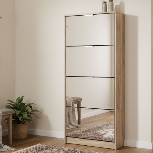 Scarpiera Marrone Rovere Grigio 8 Ripiani 8 Vani 67x28x155.5h cm, 4 Ante - Pentone