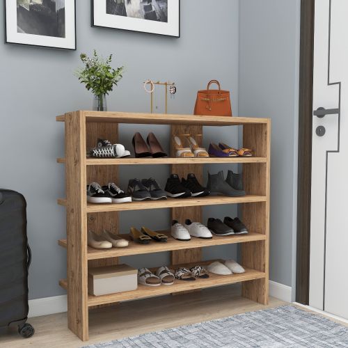 Scarpiera Marrone Rovere Nodi 16 Paia 5 Ripiani 76x31x72h cm, 4 Vani - Offida