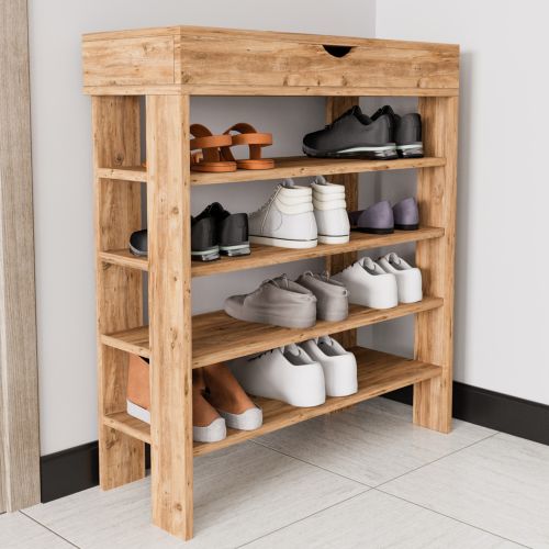 Scarpiera Marrone Rovere Nodi 5 Ripiani 12 Paia 80x30x90h cm, Un'anta - Monastero