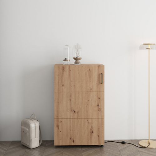 Scarpiera Marrone Rovere Nodi Nero 6 Ripiani Un'anta 68x33x113h cm, Ante con Doppia Capienza, Apertura con Ruote - Porvoo