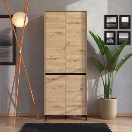 Scarpiera Marrone Rovere Nodi Nero 9 Ripiani 4 Ante 80x40x205.5h cm, Piedini Inclusi - Peligni
