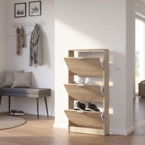 Scarpiera Marrone Rovere Scuro 3 Ripiani 3 Ante 58x18x119h cm, Maniglie Incluse - Melle