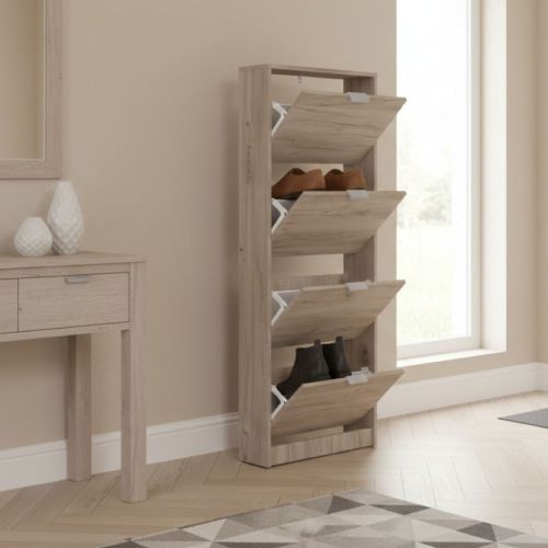 Scarpiera Marrone Rovere Scuro un Ripiano 4 Ante 58x18x155.5h cm, kit Fissaggio a Muro Incluso - Pesche
