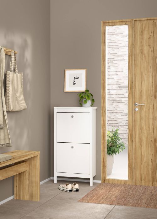 Scarpiera Maryse, Mobile portascarpe, Armadio da ingresso multiuso, Mobiletto per calzature, 25x54 h103 cm, Bianco