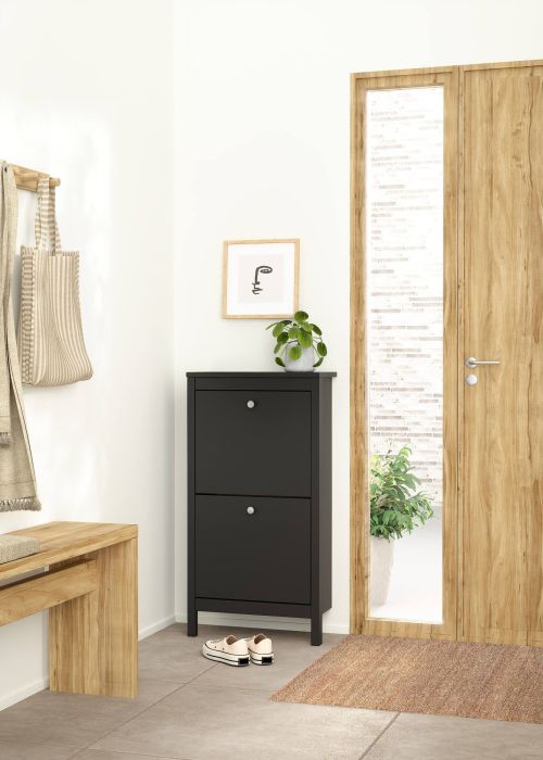 Scarpiera Maryse, Mobile portascarpe, Armadio da ingresso multiuso, Mobiletto per calzature, 25x54 h103 cm, Nero