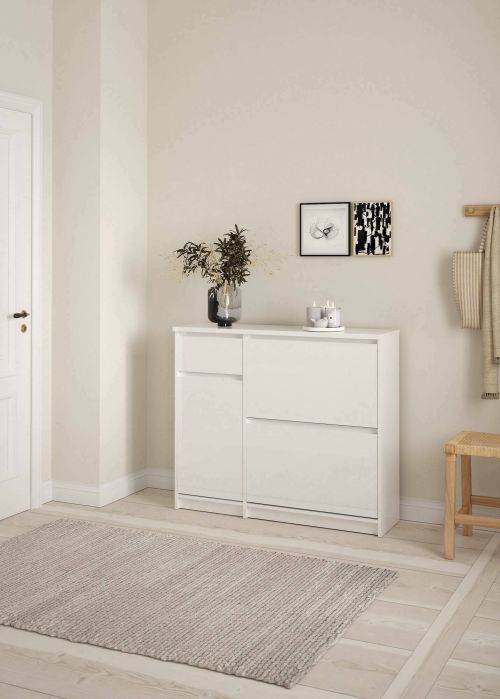 Scarpiera Maxime, Mobile portascarpe, Armadio da ingresso multiuso, Mobiletto per calzature, 32x109 h93 cm, Bianco