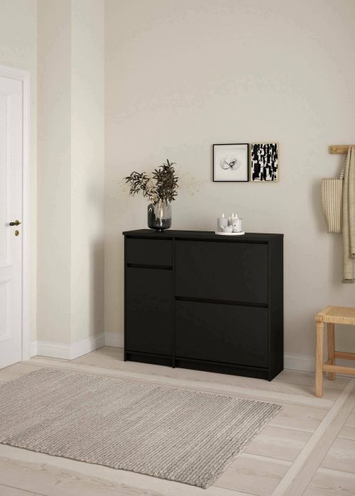 Scarpiera Maxime, Mobile portascarpe, Armadio da ingresso multiuso, Mobiletto per calzature, 32x109 h93 cm, Nero