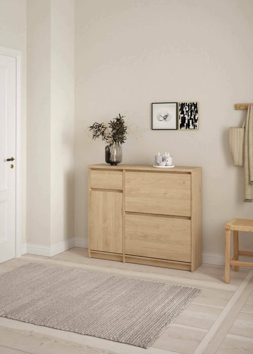 Scarpiera Maxime, Mobile portascarpe, Armadio da ingresso multiuso, Mobiletto per calzature, 32x109 h93 cm, Rovere
