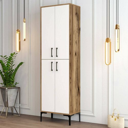 Scarpiera Mimosa, Porta scarpe salvaspazio , Armadio da ingresso multiuso, Mobile per calzature, 60x35h200 cm, Noce e Bianco