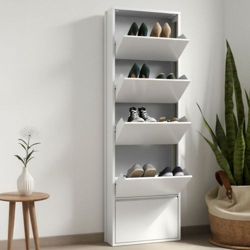 Scarpiera minimal 5 ante bianca 50x172h cm in metallo - Afrend