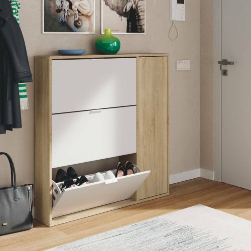 Scarpiera moderna 4 ante rovere e bianca 106x115h cm - Ammour