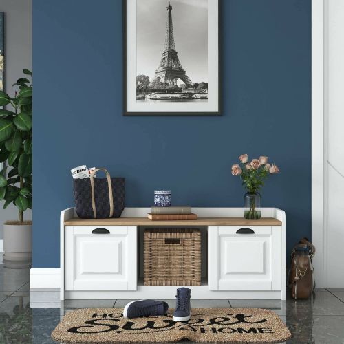 Scarpiera Murasaki, Mobile portascarpe, Armadio da ingresso multiuso, Mobiletto per calzature, 120x40 h45 cm, Bianco e Noce