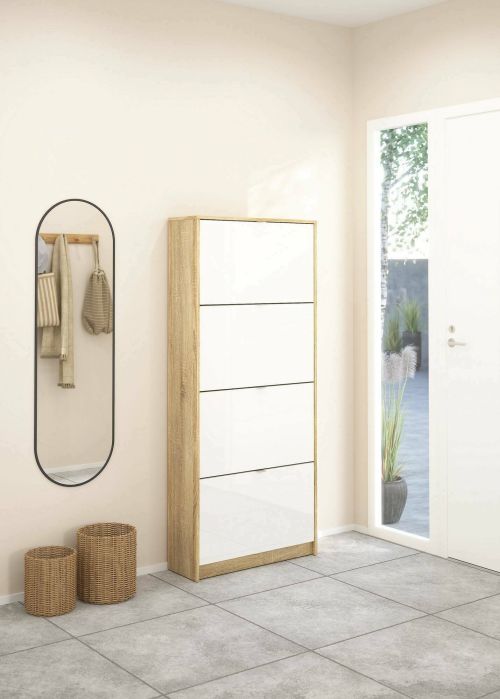 Scarpiera Natalie, Mobile portascarpe, Armadio da ingresso multiuso, Mobiletto per calzature, 24x70 h162 cm, Quercia e Bianco